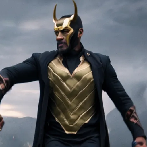 Prompt: film still of Idris Elba as Loki in new Avengers film, photorealistic 8k