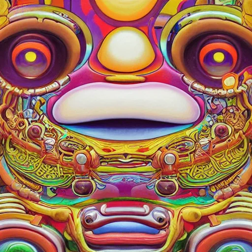 Image similar to beautiful painting of anthropomorphic steam railway engine monster truck snake oil salesman cowboy caveman hydra, neo - andean architecture art by takashi murakami, art by lisa frank, art by jacek yerka, art by victor moscoso. lifelike mechanical eyes. locomotive snake. trending on artstation, hyperrealism, 1 0 k