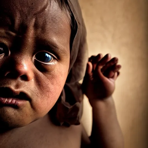 Image similar to portrait of down syndrome edp 4 4 5 by steve mccurry, sharp focus, 4 k editorial photograph, soft lighting, black background