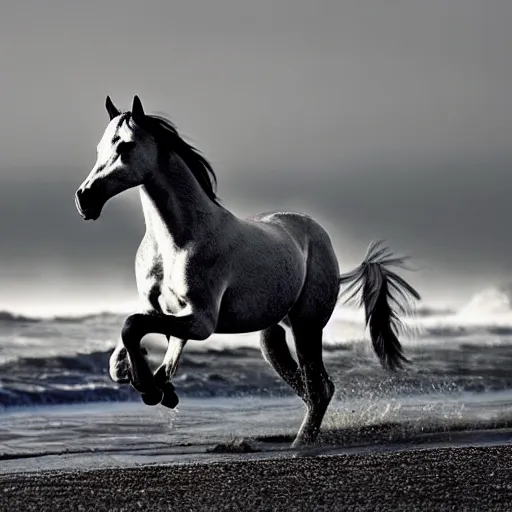 Prompt: a galloping wild horse at the sea shore, by national-geographic