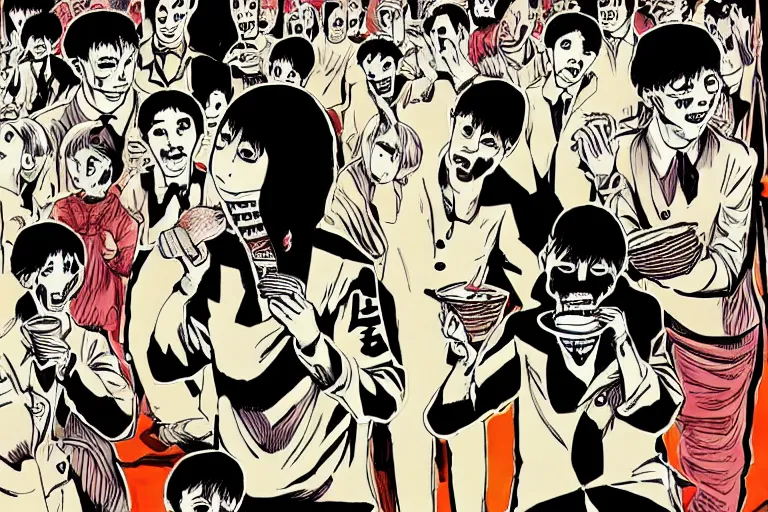 Image similar to Joe Bide eats ice cream and people, Junji Ito