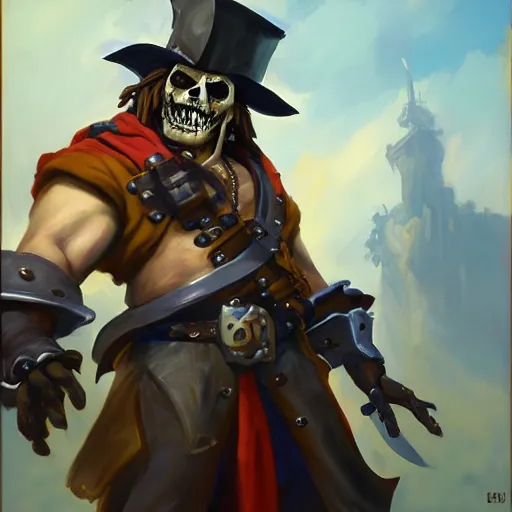 Image similar to greg manchess portrait painting of partially armored undead pirate captain lechuck as overwatch character, medium shot, asymmetrical, profile picture, organic painting, sunny day, matte painting, bold shapes, hard edges, street art, trending on artstation, by huang guangjian, gil elvgren, ruan jia, greg rutkowski, gaston bussiere