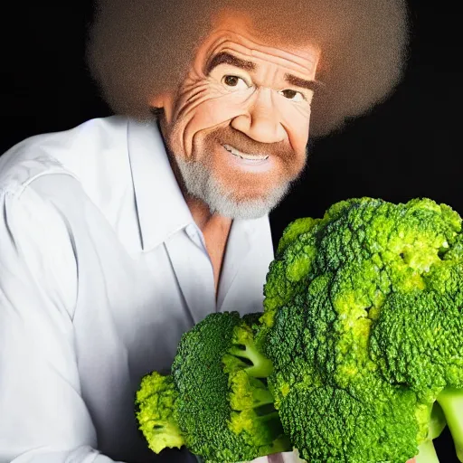 Image similar to bob ross eating broccoli