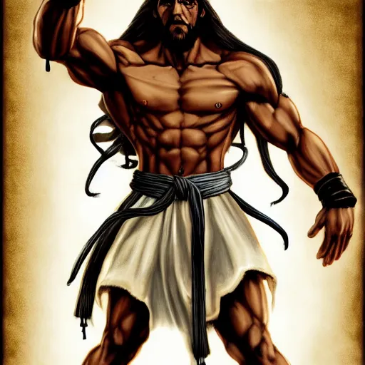 Prompt: jesus of nazareth anatomical poster, street fighter, capcom, king of fighters 9 5,, concept art, highly detailed, rule of thirds, dynamic lighting, cinematic, realism, realistic, photo real, detailed, denoised, centerd