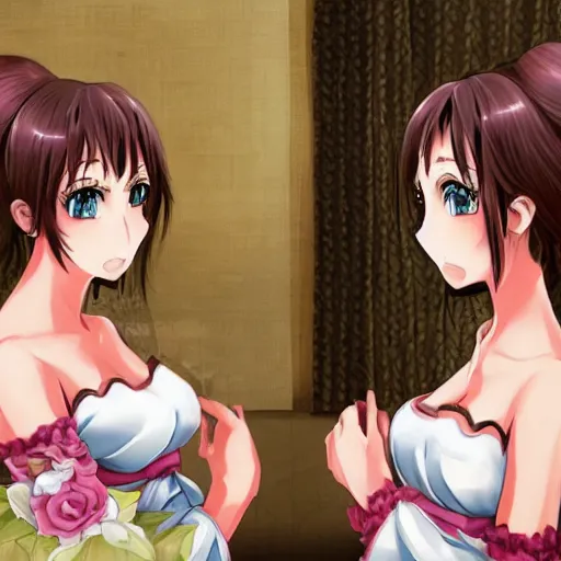 Prompt: a stare down between two beautiful maids, detailed anime art