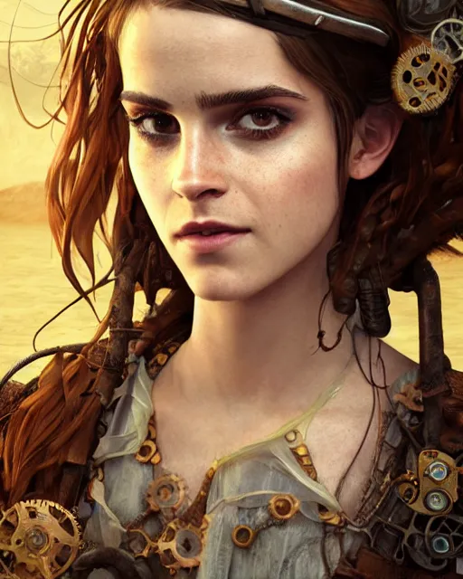 Prompt: underwater steampunk pirate portrait of emma watson, au naturel, hyper detailed, digital art, trending in artstation, cinematic lighting, studio quality, smooth render, unreal engine 5 rendered, octane rendered, art style by klimt and nixeu and ian sprigger and wlop and krenz cushart.