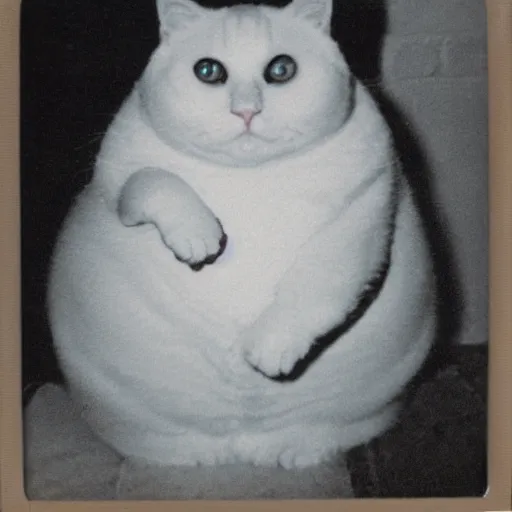 Image similar to extremely obese cat, polaroid photo,