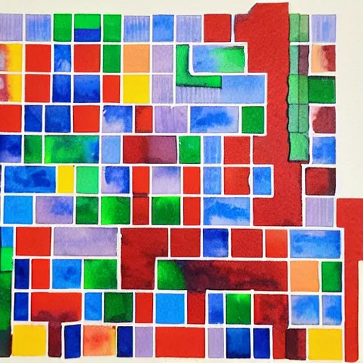 Prompt: new york city made out of tetris pieces, watercolor painting