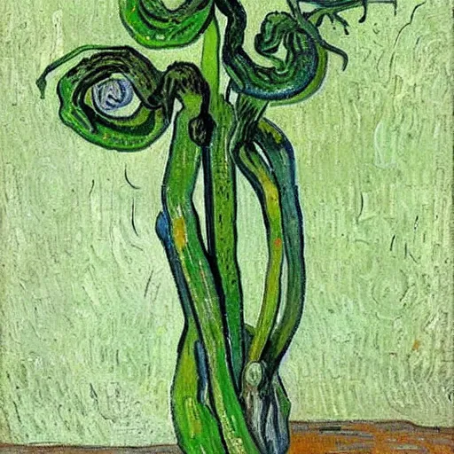 Image similar to Fiddleheads, painted by Vincent Van Gogh (1890), oil on canvas, detailed brushstrokes