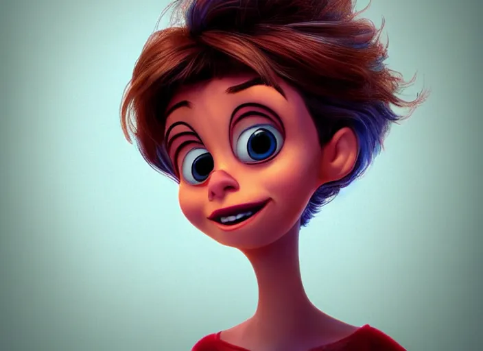 Image similar to pixar cartoon character of sarah hyland being happy. style by petros afshar, christopher balaskas, goro fujita, and rolf armstrong.