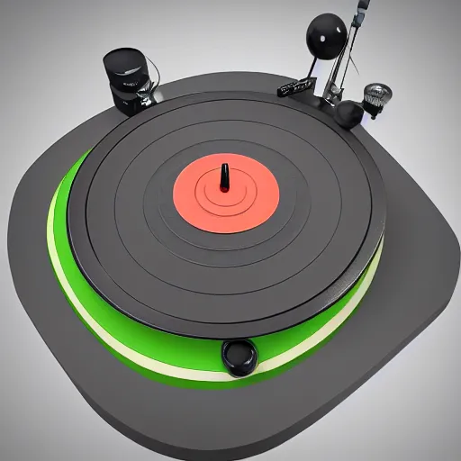 Image similar to a funny turntable with a needle on top of kiwi, a low poly render by blender guru, featured on polycount, computer art, sketchfab, rendered in maya, voxel art