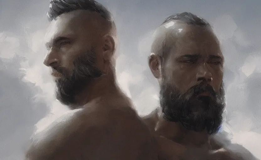 Image similar to a painting of the all father trending on artstation in the style of greg rutkowski, beautiful, male, sensual, wise, natural skin, black beard, leader