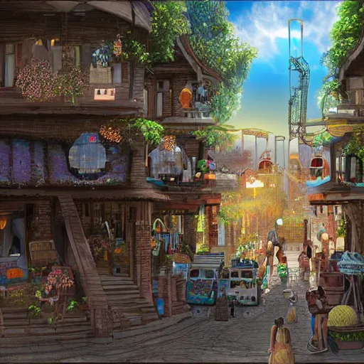 Image similar to a stunning digital masterpiece of a solarpunk town, highly detailed digital art