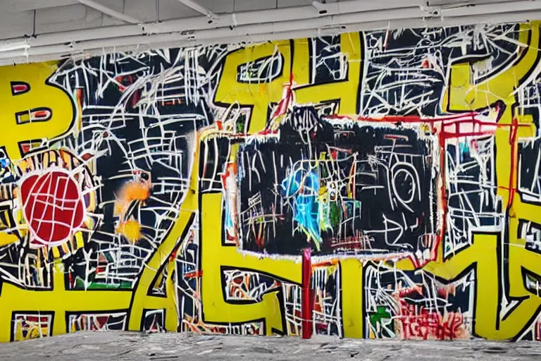 Prompt: basquiat bitcoin graffiti mural