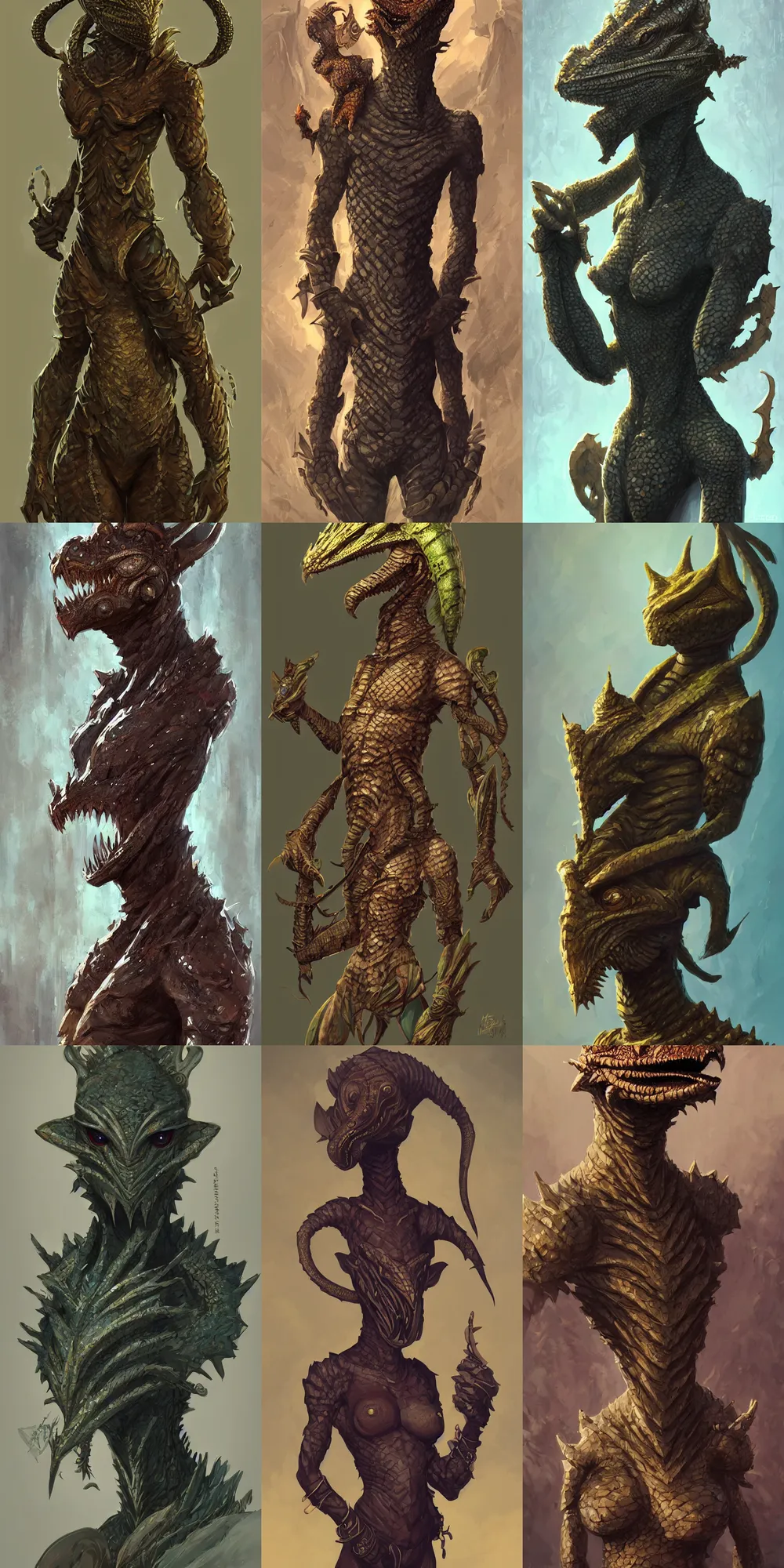 Prompt: african argonian! full body epic fantasy beautiful anthropomorphic sentient creature male cute elegant digital art by mohrbacher and guweiz and ilya kuvshinov west africa mask patterns style body, smooth, artstation