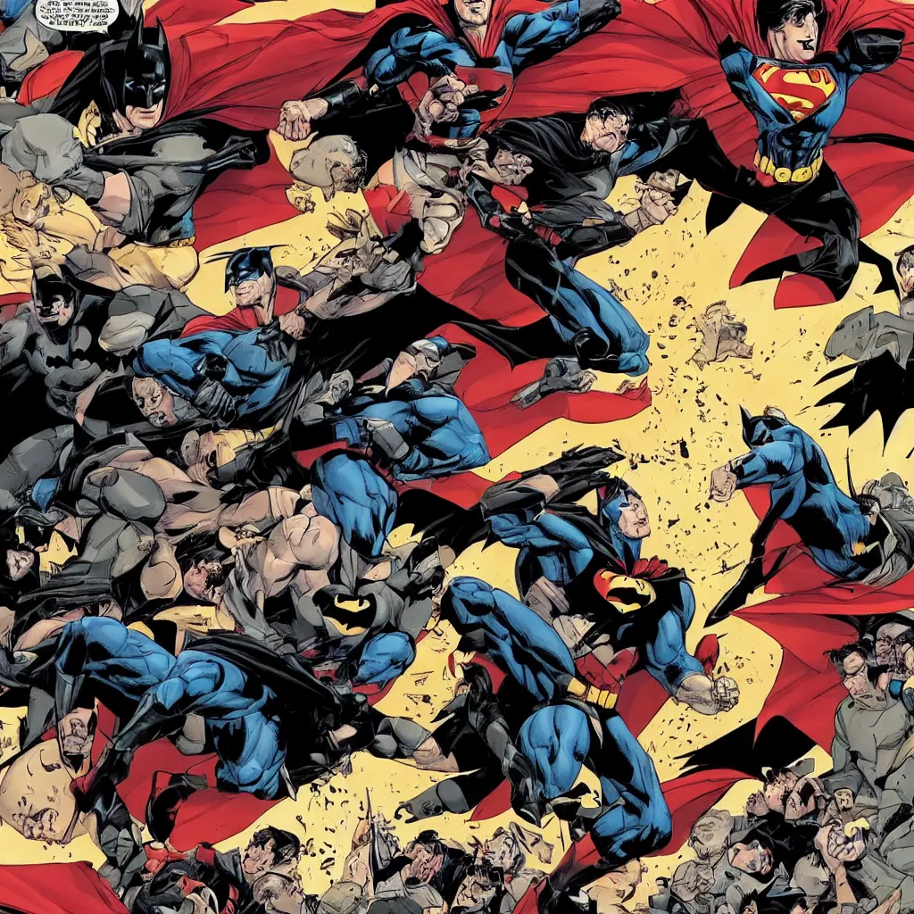 Image similar to batman defeating superman with a large croud watching