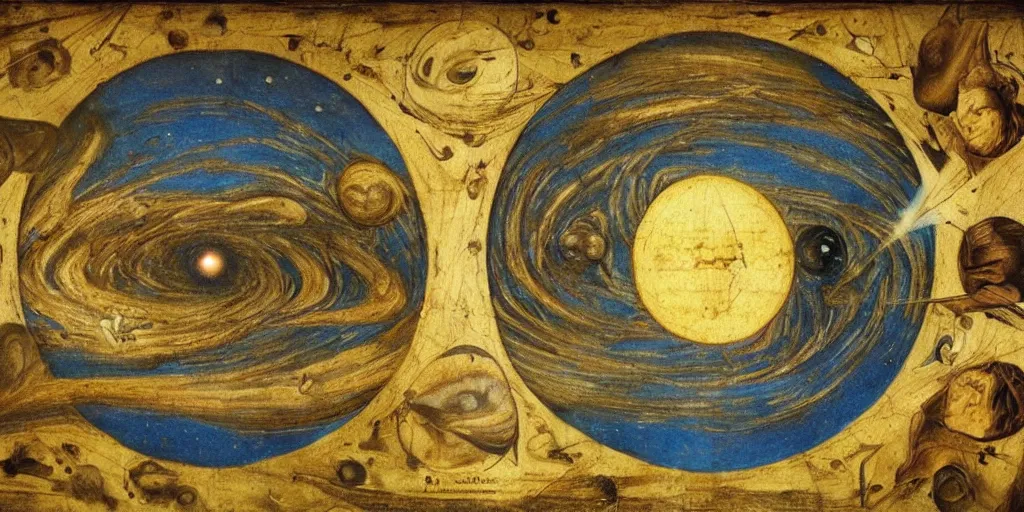 Prompt: the creation of the universe, planets and stars, in the style of leonardo da vinci