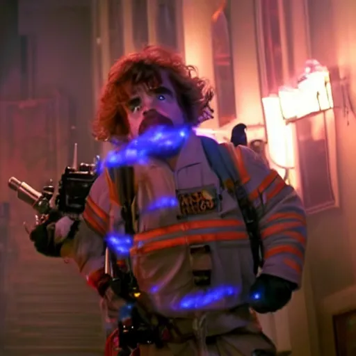 Image similar to stunning awe inspiring peter dinklage as a ghostbuster in the movie ghostbusters, movie still 8 k hdr atmospheric lighting