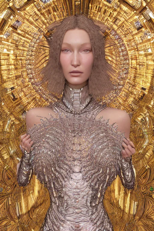 Image similar to a highly detailed metahuman 4 k close up render of an alien goddess bella hadid as milky way in iris van herpen dress schiaparelli in diamonds crystals swarovski and jewelry in style of alphonse mucha gustav klimt trending on artstation made in unreal engine 4
