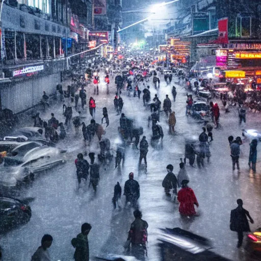 Image similar to center of bangkok crowded with people and vehicles during a snowstorm