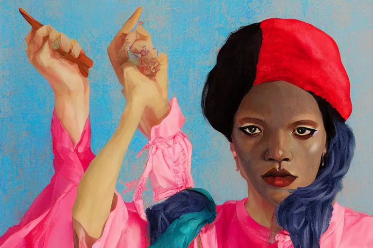 Prompt: a girl pirate with iridescent skin by amy sherald