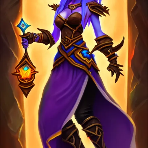 Image similar to Full body drawing of a sorceress, Hearthstone official trending art, exagerated accurate details, trending on MasterpieceStation in category 'Perfect identical eyes'