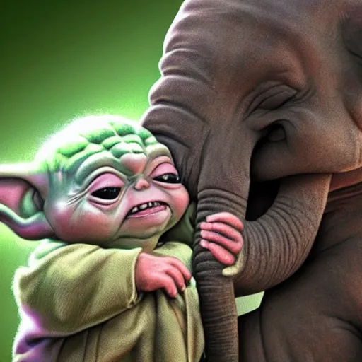 Prompt: baby yoda being crushed by an elephant.