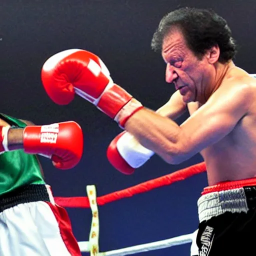 Image similar to Imran Khan beating up Nawaz sharif in a boxing match