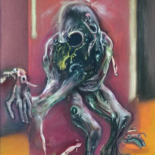 Image similar to Florida man by Francis Bacon, painting, body horror, biopunk