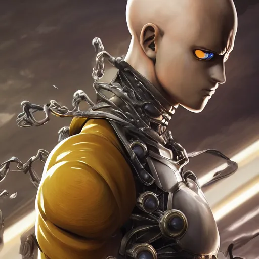 Prompt: saitama and genos intricately detailed, physically based rendering, realistic, in the style of WLOP, illustration, epic, fantasy, hyper detailed, smooth, unreal engine, sharp focus, ray tracing