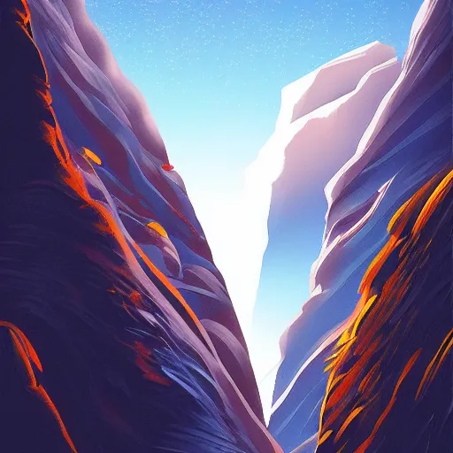 Image similar to view of the sky from a slot canyon, digital art, award winning illustration, smooth, sharp lines, concept art, trending on artstation