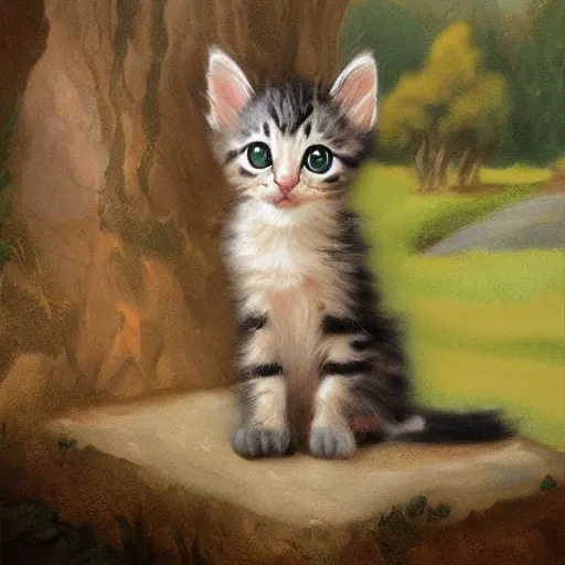 Image similar to a portrait of a cute kitten character in a scenic environment by andrews, esao