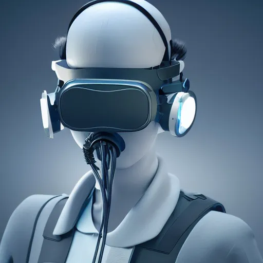 Image similar to intense futuristic bespoke vr headset respirator with long cables twirling out into a particle system on a set of twin humble hypebeasts, by ilya kuvshinov and james jean and sorayama and ikeuchi and hyein seo and hiroya oku and gilleard james, artstation trending, 8 k, 3 d render, photorealistic, volumetric lighting caustics, pink