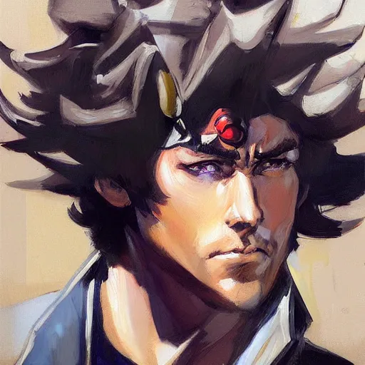 Image similar to greg manchess portrait painting of spike spiegel as overwatch character, totally whack, medium shot, asymmetrical, profile picture, organic painting, sunny day, matte painting, bold shapes, hard edges, street art, trending on artstation, by huang guangjian and gil elvgren and sachin teng