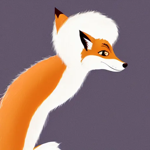 Image similar to upper half portrait of a anthropomorphic female fox with short white fur covering her body in the style of zootopia, top down view, centered on face, white fur, white skin