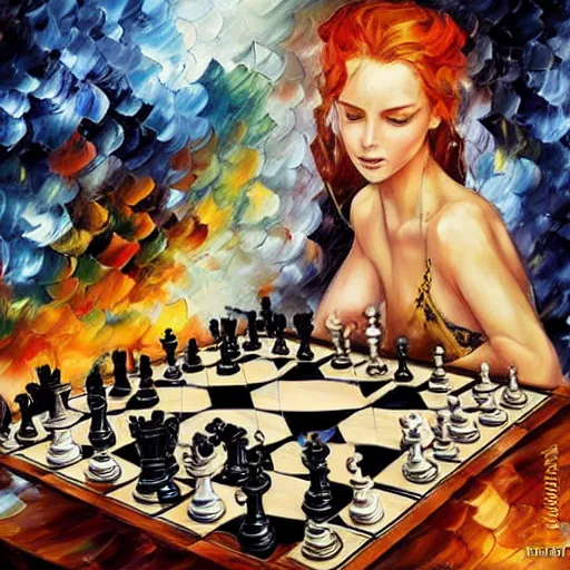 Prompt: chess by arthur adams, charlie bowater, leonid afremov, chiho ashima, karol bak, david bates, tom chambers