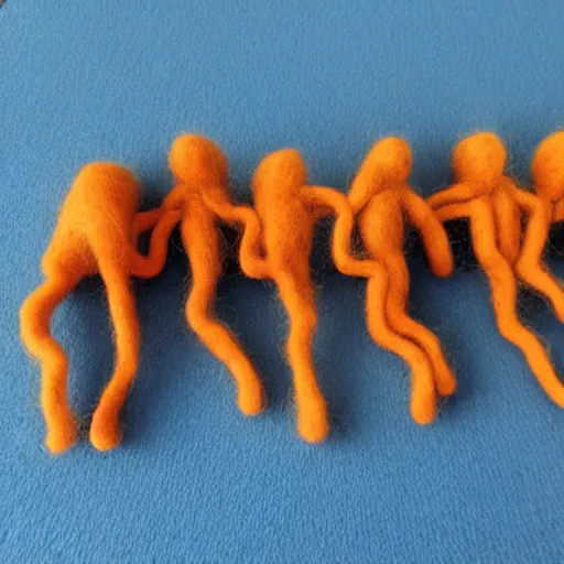 Image similar to photo of a needle - felted human centipede