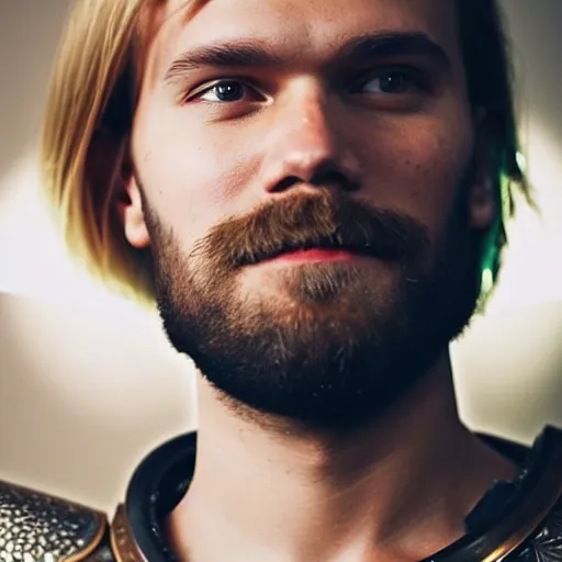 Prompt: PewDiePie in a knight's armor, photorealistic, shot on iphone, cinematic lighting,