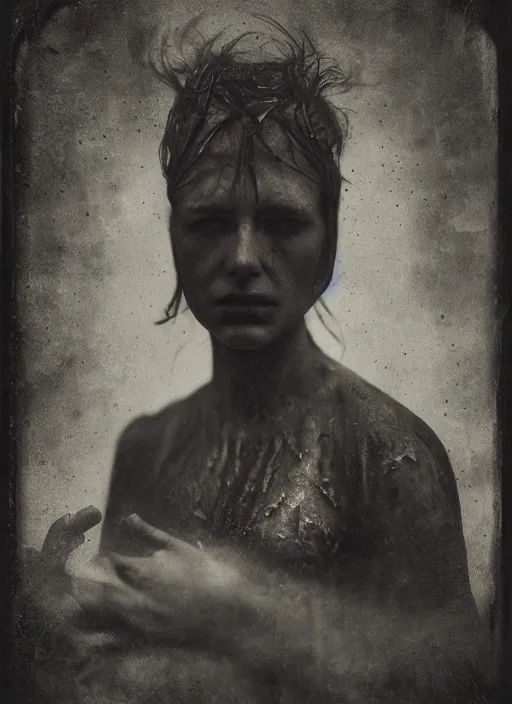 Prompt: old wet plate collodion photography portrait, hyper realistic, elegant, highly detailed, parallax, leica, medium format, by jheronimus bosch and greg rutkowski