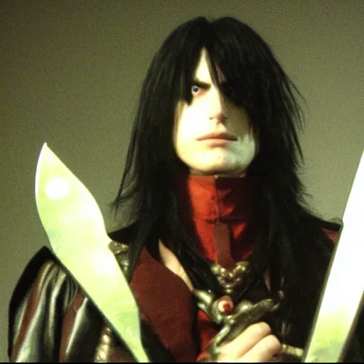 Prompt: alucard posing for a picture with a long sword