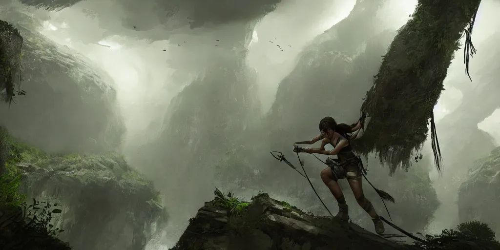 Prompt: an environmental concept art of tomb raider, highly detailed, environmental light, cinematic by francis tneh