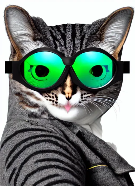 Prompt: a cat owl hybrid digital art wearing aviator goggles and jacket