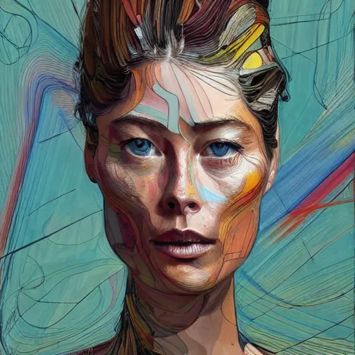 Image similar to a realistic yet sketched doutzen kroes, trending on artstation, by archan nair and marlene duma, intricate details, in the style of frank auerbach, in the style of sergio aragones, in the style of martin ansin, in the style of david aja, in the style of mattias adolfsson