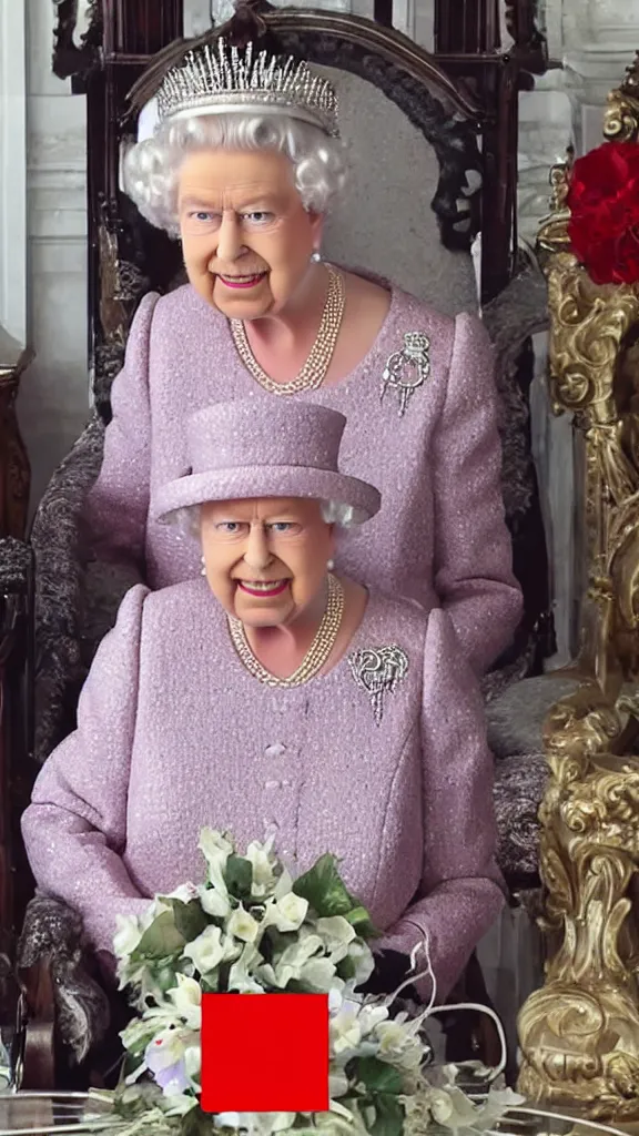 Image similar to queen elizabeth tiktok live stream screenshot