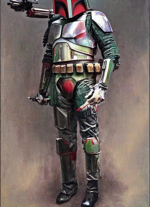 Prompt: boba fett in a samurai japanese version, very detailed oil painting, dark and realistic, japanese art art