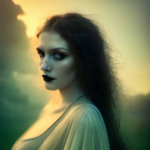 Image similar to photographic portrait of a stunningly beautiful gothic female in soft dreamy light at sunset, contemporary fashion shoot, by edward robert hughes, annie leibovitz and steve mccurry, david lazar, jimmy nelsson, breathtaking, 8 k resolution, extremely detailed, beautiful, establishing shot, artistic, hyperrealistic, beautiful face, octane render