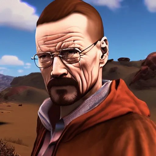 Prompt: in-game screenshot of walter white in the video game Multiversus