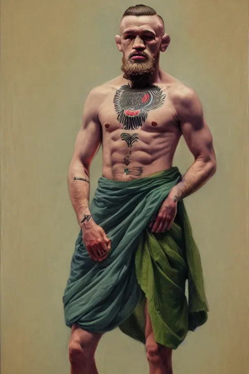 Image similar to full body portrait of conor mcgregor as mahatma gandhi, oil on canvas by william sidney mount, hindu art, great soul, irish folk, trending on artstation