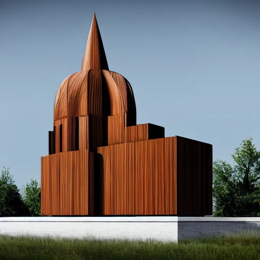 Prompt: beautiful render photorealistic le corbusier architecture in style of russian wooden church