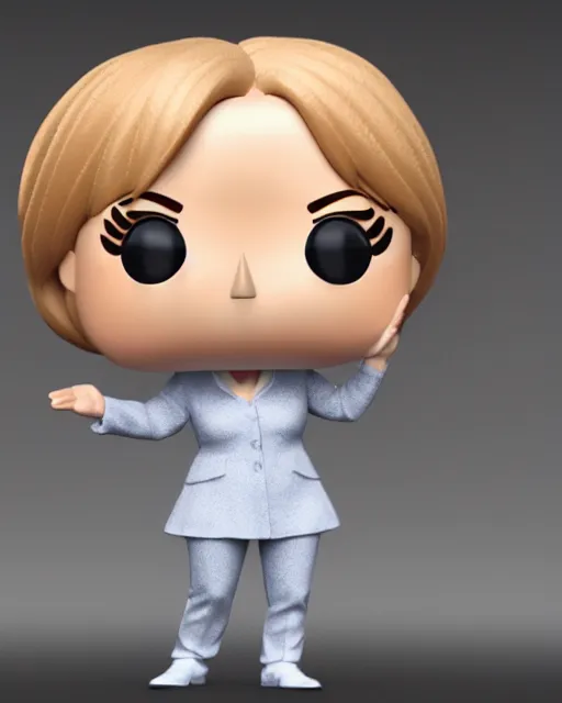 Image similar to full body 3d render of funko pop angela merkel as a funko pop, studio lighting, white background, blender, trending on artstation, 8k, highly detailed